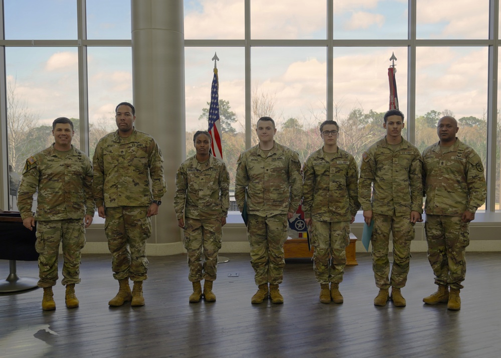 Soldiers and civilian staff from Martin Army Community Hospital are recognized during the hospital’s quarterly awards ceremony