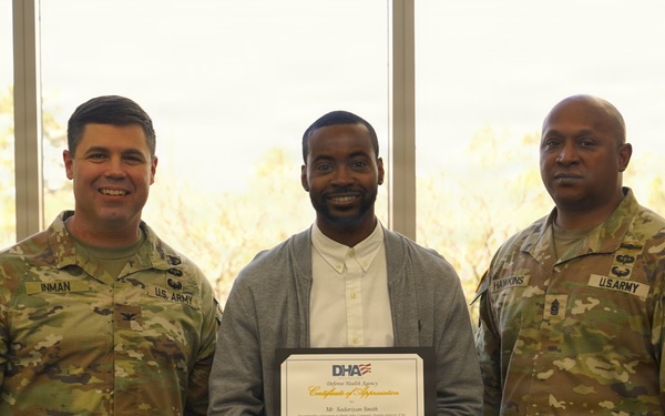 Soldiers and civilian staff from Martin Army Community Hospital are recognized during the hospital’s quarterly awards ceremony