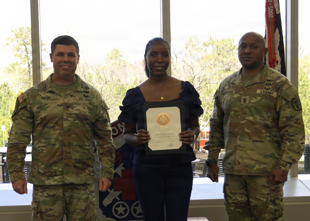 Soldiers and civilian staff from Martin Army Community Hospital are recognized during the hospital’s quarterly awards ceremony