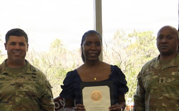 Soldiers and civilian staff from Martin Army Community Hospital are recognized during the hospital’s quarterly awards ceremony