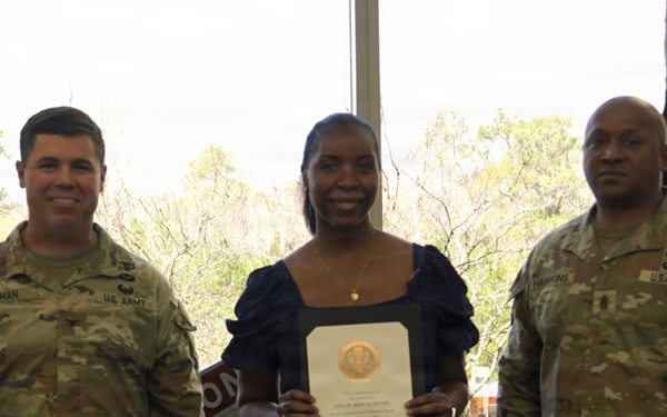 Soldiers and civilian staff from Martin Army Community Hospital are recognized during the hospital’s quarterly awards ceremony