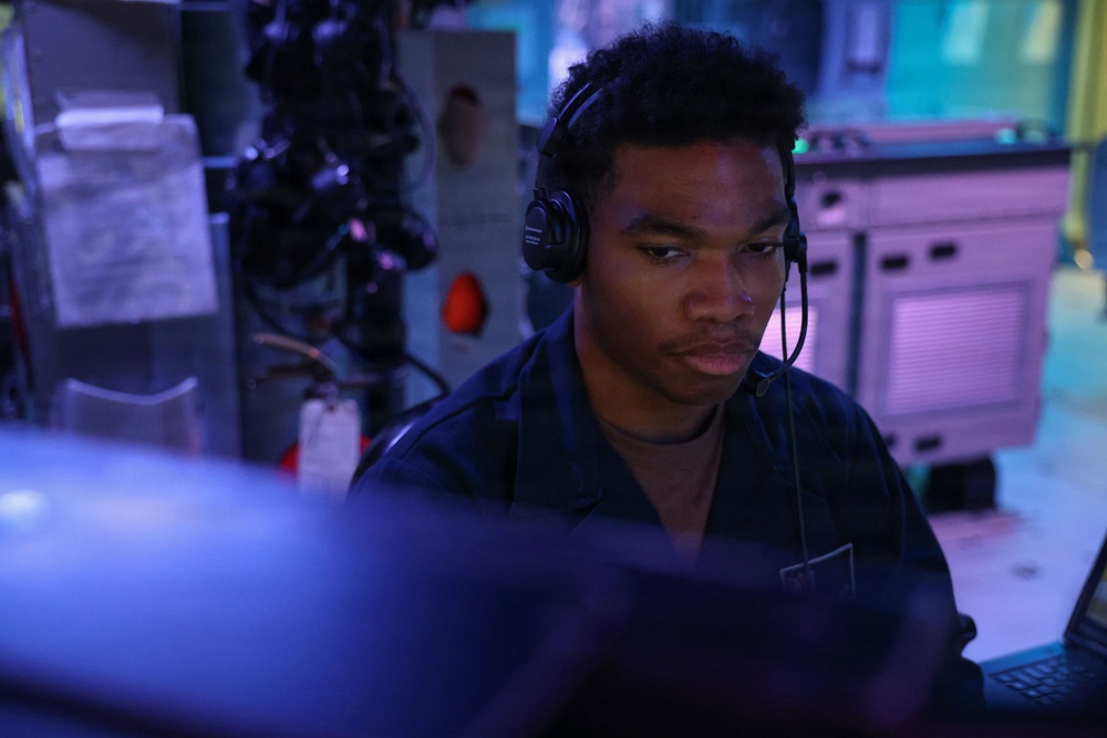 Sailors aboard the USS John Finn stand watch during Operation Epic Fury