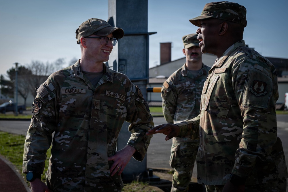 CMSgt Woods engages with Airmen during visit to Spangdahlem Air Base