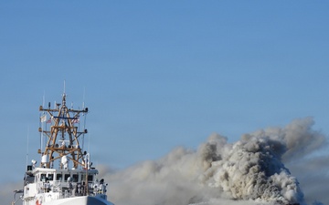 Coast Guard Cutter Lawrence Lawson maintains safety zone during Delaware Bay barge fire