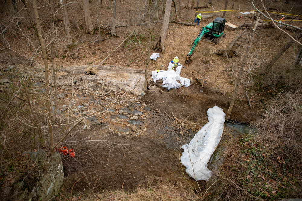 U.S. Army Corps of Engineers crews continue remediation activities at Potomac Interceptor Collapse Site