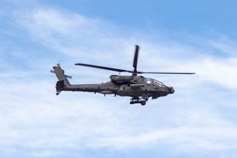 Soldiers conduct aerial exercise using AH-64E Apache helicopters