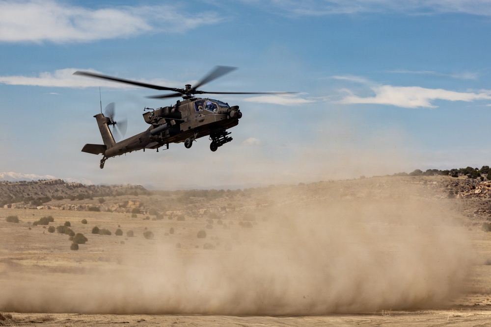 Soldiers conduct aerial exercise using AH-64E Apache helicopters