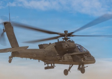 Soldiers conduct aerial exercise using AH-64E Apache helicopters