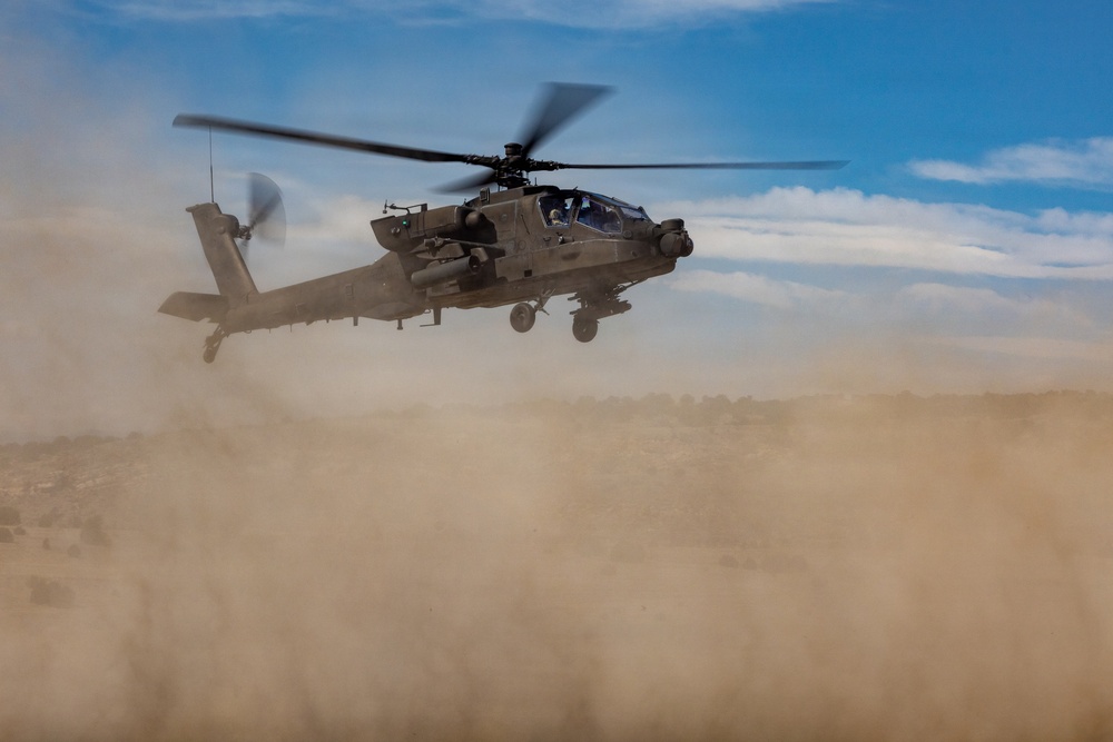 Soldiers conduct aerial exercise using AH-64E Apache helicopters