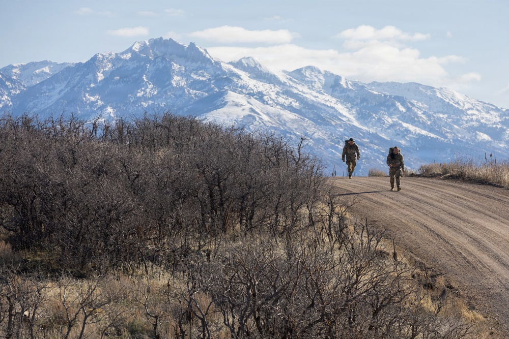 Utah National Guard Soldiers ruck march during Best Warrior Competition