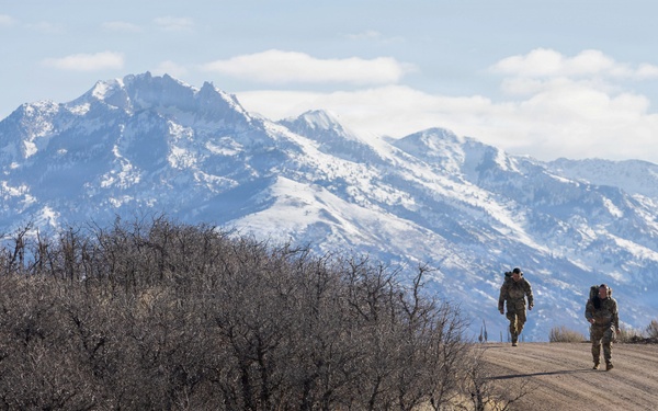 Utah National Guard Soldiers ruck march during Best Warrior Competition