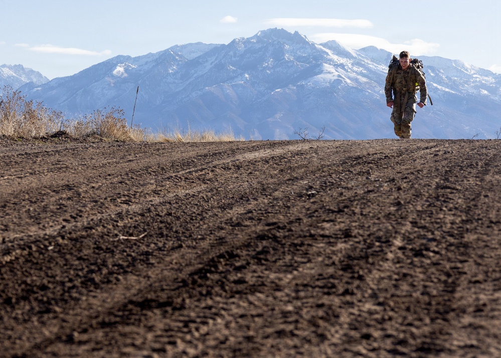 Utah National Guard Soldiers ruck march during Best Warrior Competition