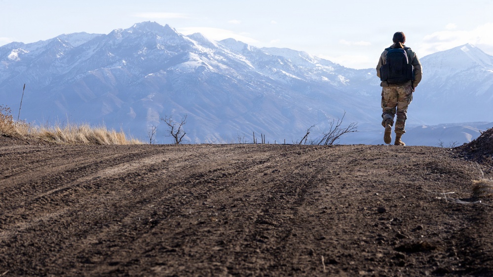 Utah National Guard Soldiers ruck march during Best Warrior Competition