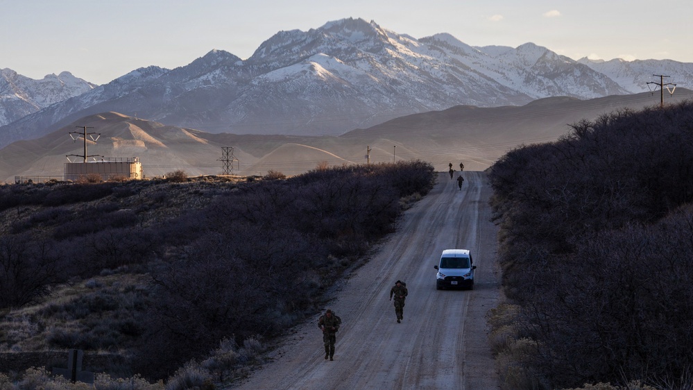 Utah National Guard Soldiers ruck march during Best Warrior Competition