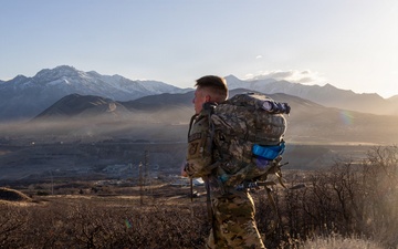 Utah National Guard Soldiers ruck march during Best Warrior Competition