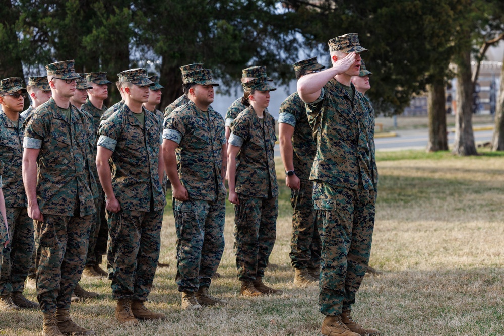 Marines aboard Quantico attend a Battalion Brief