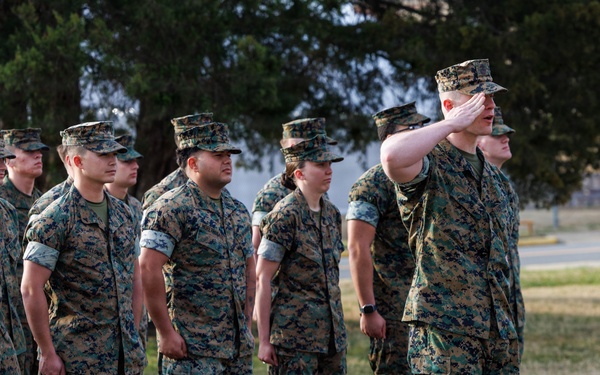 Marines aboard Quantico attend a Battalion Brief