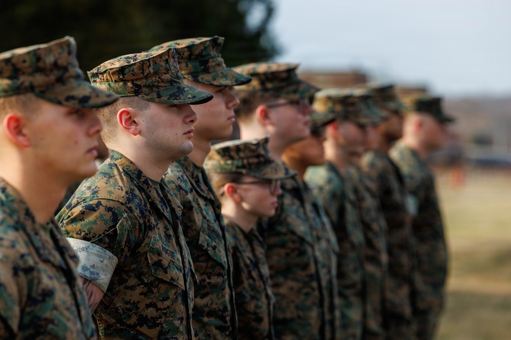 Marines aboard Quantico attend a Battalion Brief