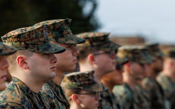 Marines aboard Quantico attend a Battalion Brief