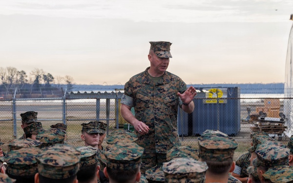 Marines aboard Quantico attend a Battalion Brief