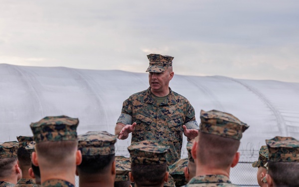 Marines aboard Quantico attend a Battalion Brief