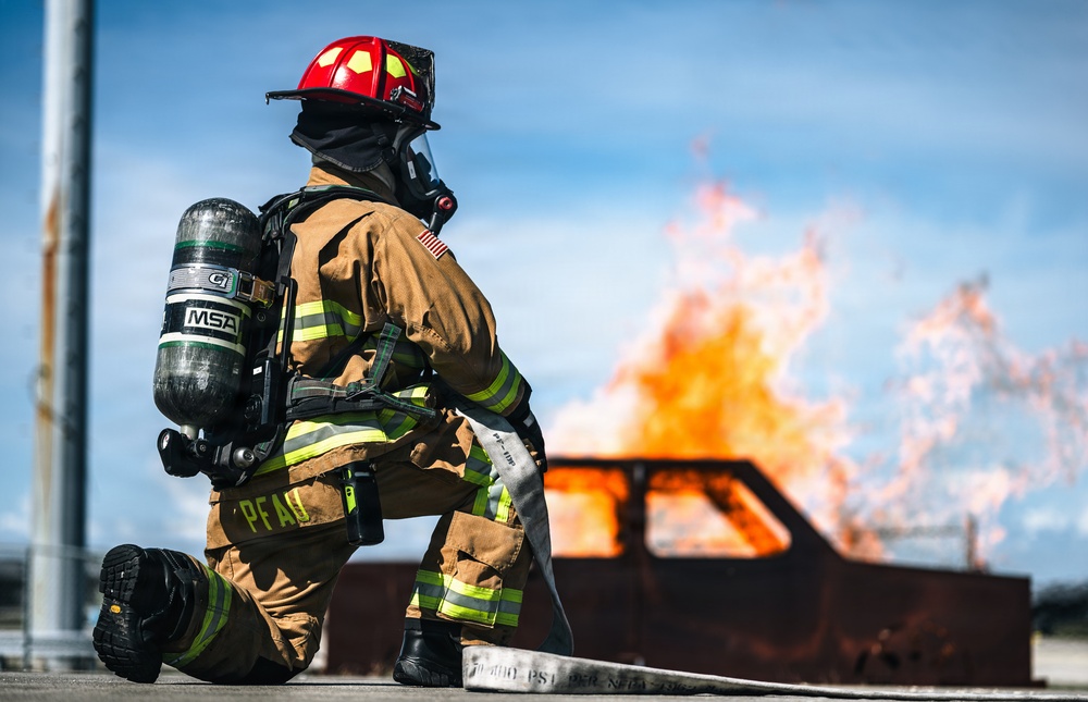 325th CES respond to simulated vehicle fire during Noble Panther 26-4