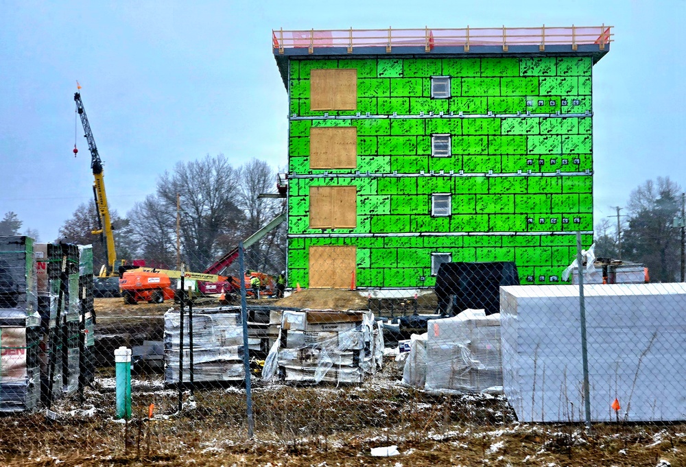 March 2026 construction operations for fiscal year 2024-funded $55.75 million Collective Training Officers Quarters Project at Fort McCoy