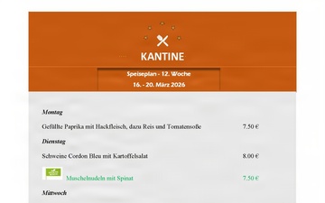 Kantine menu - 16-20 March 2026