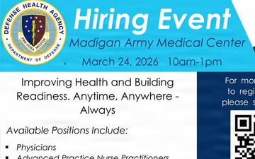Madigan Hiring Event March 24, 2026 • 10:00 AM – 1:00 PM (MODIFIED GRAPHIC)