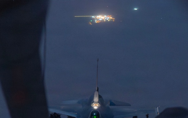 F-16E Fighting Falcon Aerial Refuels during Operation Epic Fury