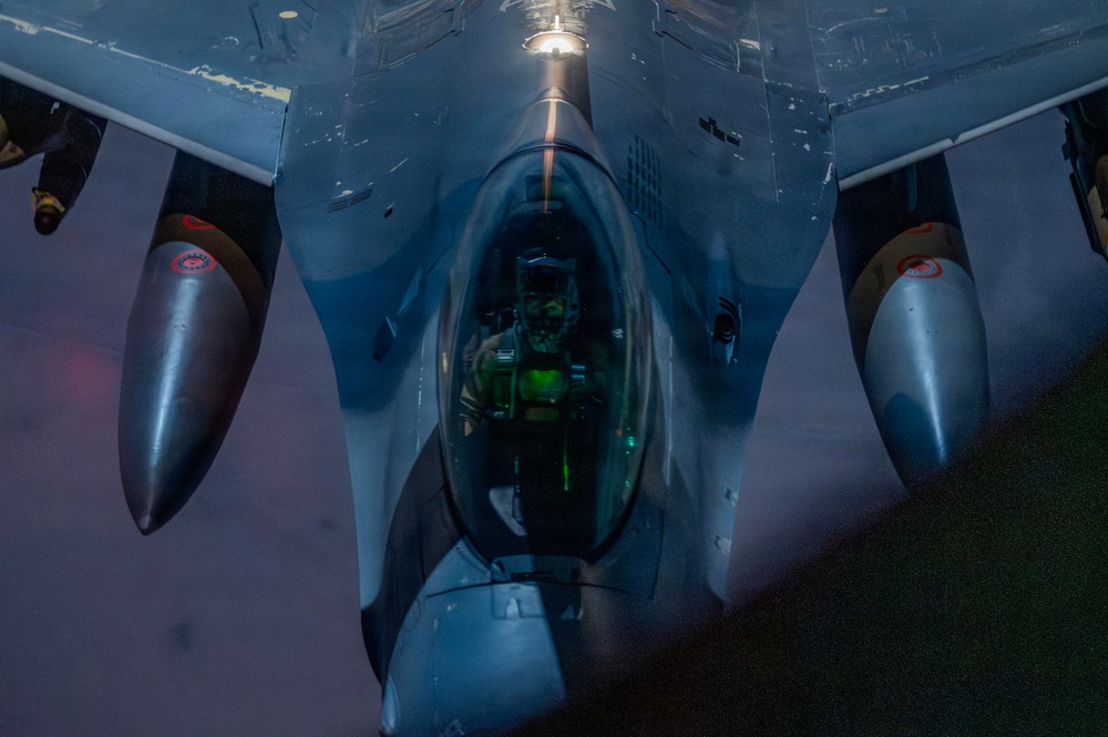 F-16E Fighting Falcon Aerial Refuels during Operation Epic Fury