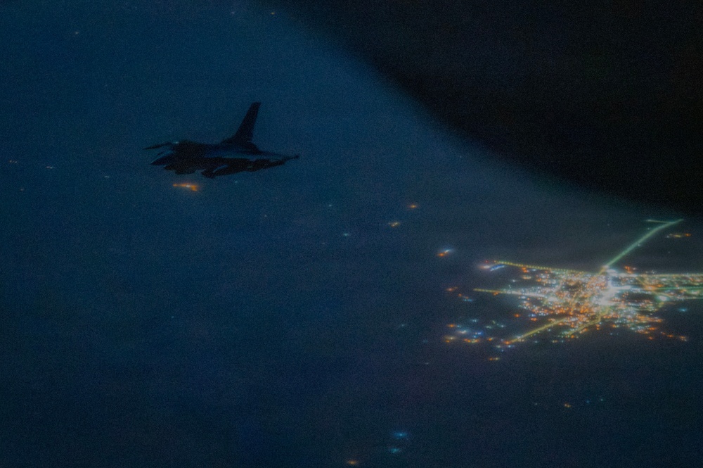 F-16E Fighting Falcon Aerial Refuels during Operation Epic Fury