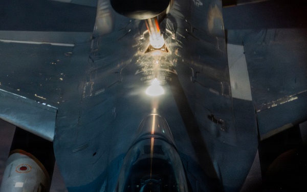 F-16E Fighting Falcon Aerial Refuels during Operation Epic Fury