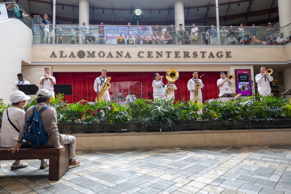 Pacific Fleet Band Sailors perform at Ala Moana Centerstage during Navy Week Hawai’i 2026