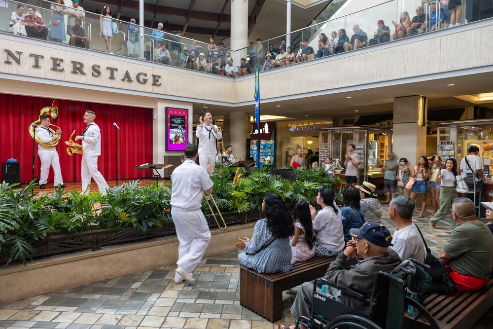 Pacific Fleet Band Sailors perform at Ala Moana Centerstage during Navy Week Hawai’i 2026