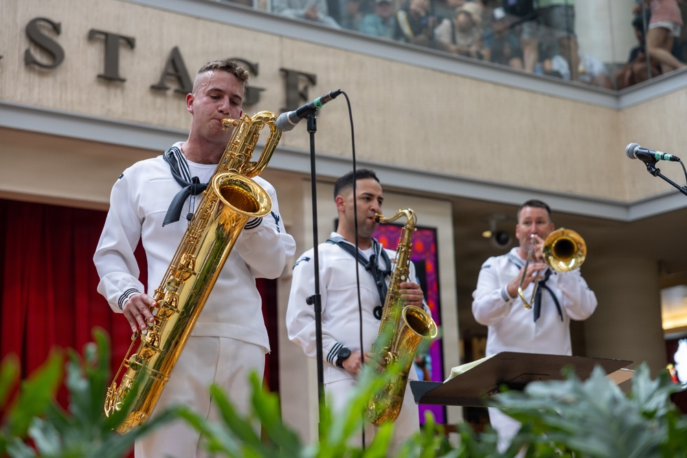 Pacific Fleet Band Sailors perform at Ala Moana Centerstage during Navy Week Hawai’i 2026