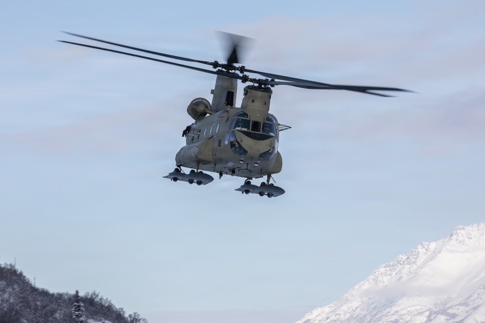 AKARNG Chinook aviators fly over Knik Glacier