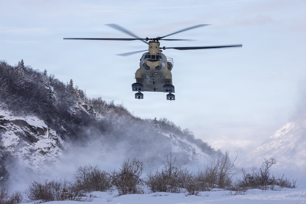 AKARNG Chinook aviators fly over Knik Glacier