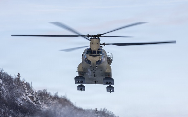 AKARNG Chinook aviators fly over Knik Glacier
