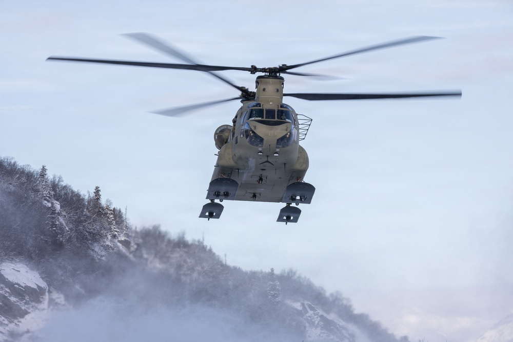 AKARNG Chinook aviators fly over Knik Glacier