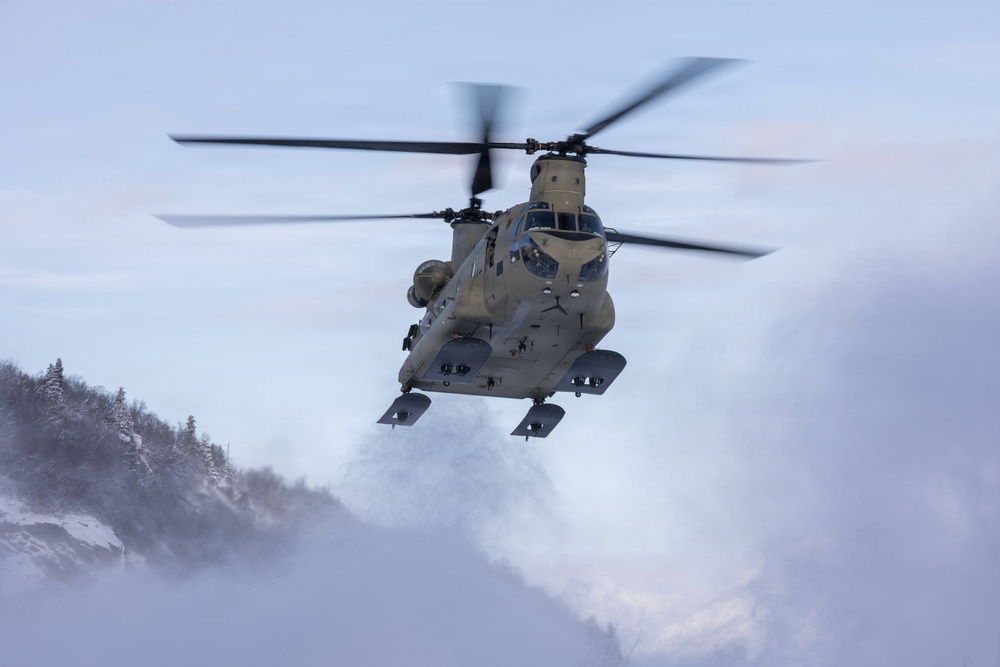 AKARNG Chinook aviators fly over Knik Glacier