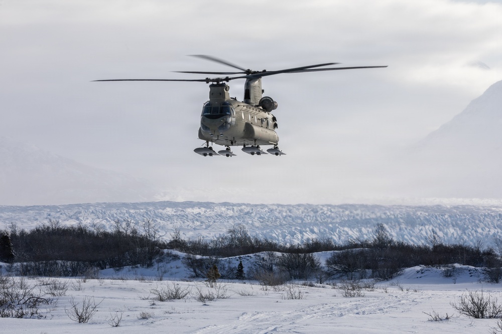 AKARNG Chinook aviators fly over Knik Glacier