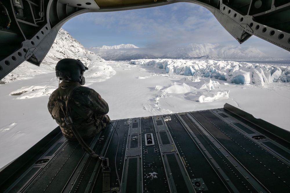 AKARNG Chinook aviators fly over Knik Glacier
