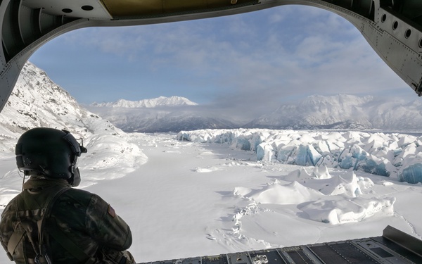 AKARNG Chinook aviators fly over Knik Glacier