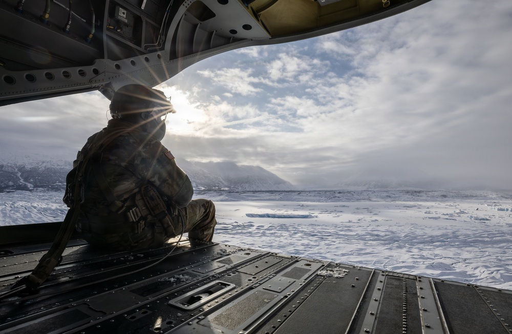 AKARNG Chinook aviators fly over Knik Glacier