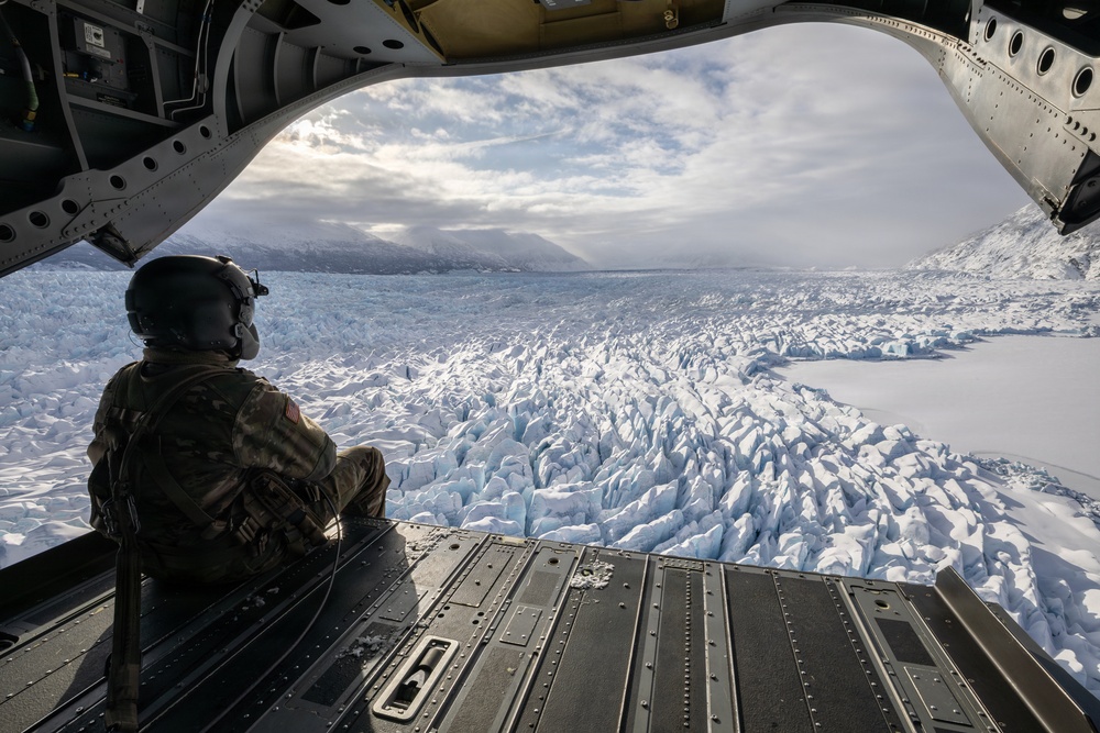 AKARNG Chinook aviators fly over Knik Glacier