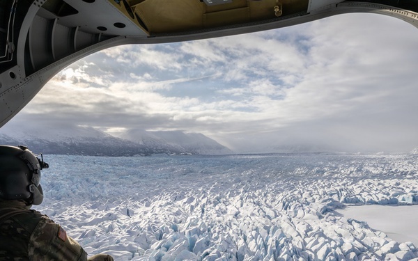 AKARNG Chinook aviators fly over Knik Glacier