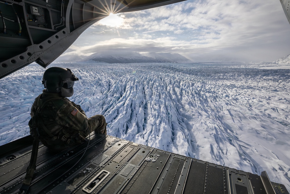 AKARNG Chinook aviators fly over Knik Glacier