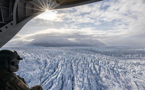 AKARNG Chinook aviators fly over Knik Glacier