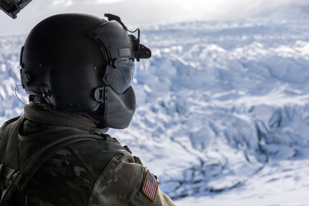 AKARNG Chinook aviators fly over Knik Glacier